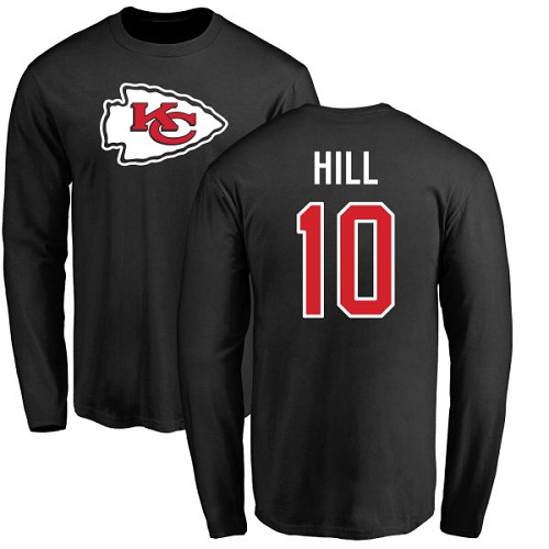 Men Kansas City Chiefs #10 Hill Tyreek Black Name and Number Logo Long Sleeve T-Shirt->nfl t-shirts->Sports Accessory